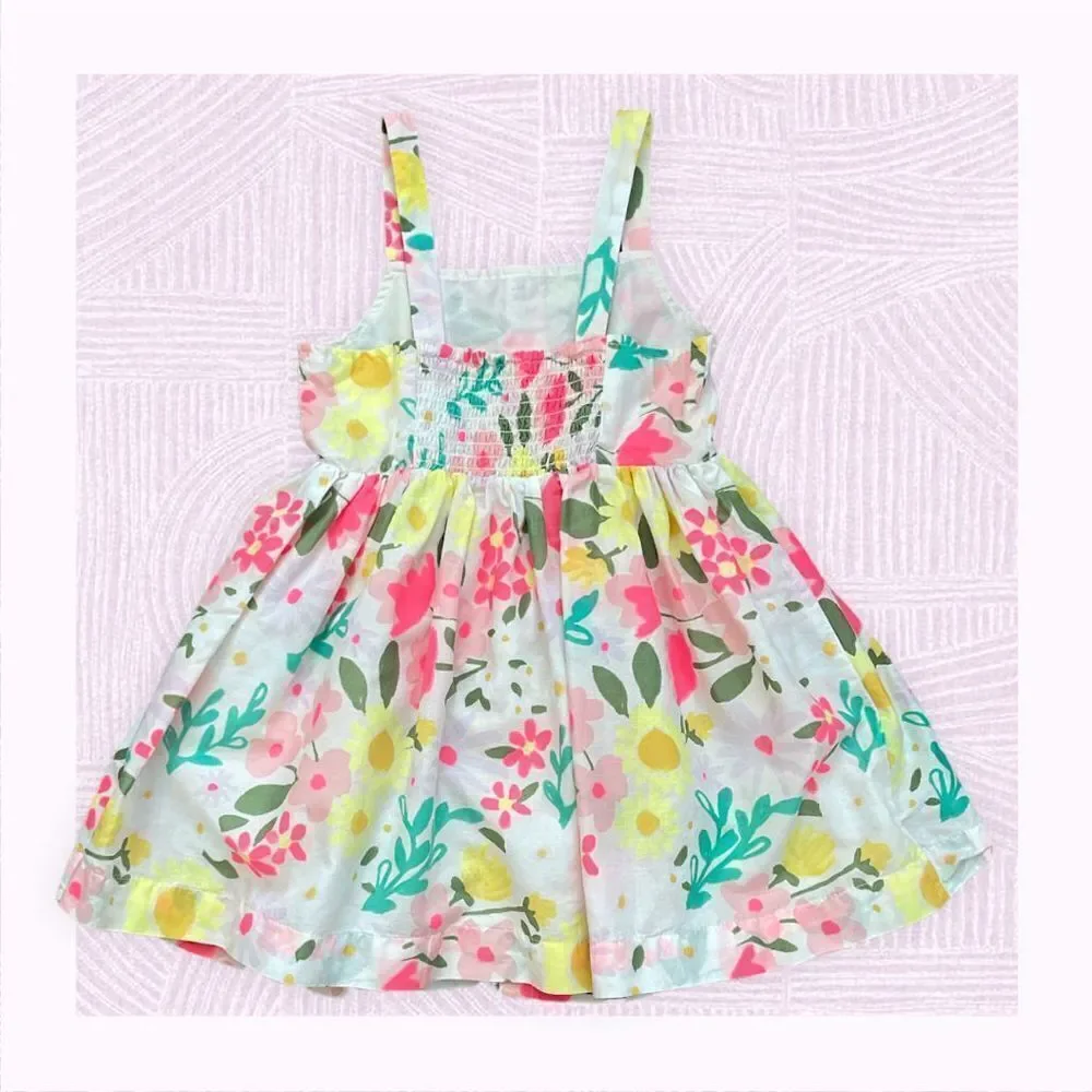 Cat and Jack Flower Dress - Size XS 4/5- White/Pink